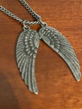 Silver Double Angel Wings Pendant Necklace 20" Charm Religious Guardian